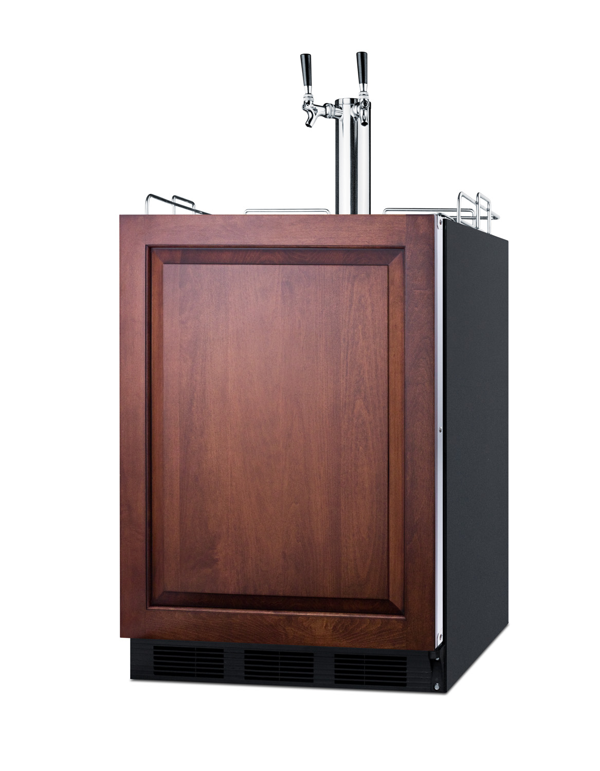 Built-in undercounter ADA height commercially listed dual tap wine dispenser with panel-ready door and black cabinet
